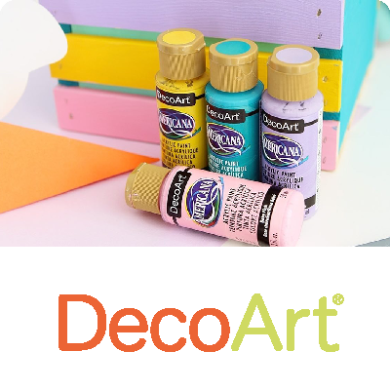 Tintas em cores vivas da Decoart Americana num fundo colorido 